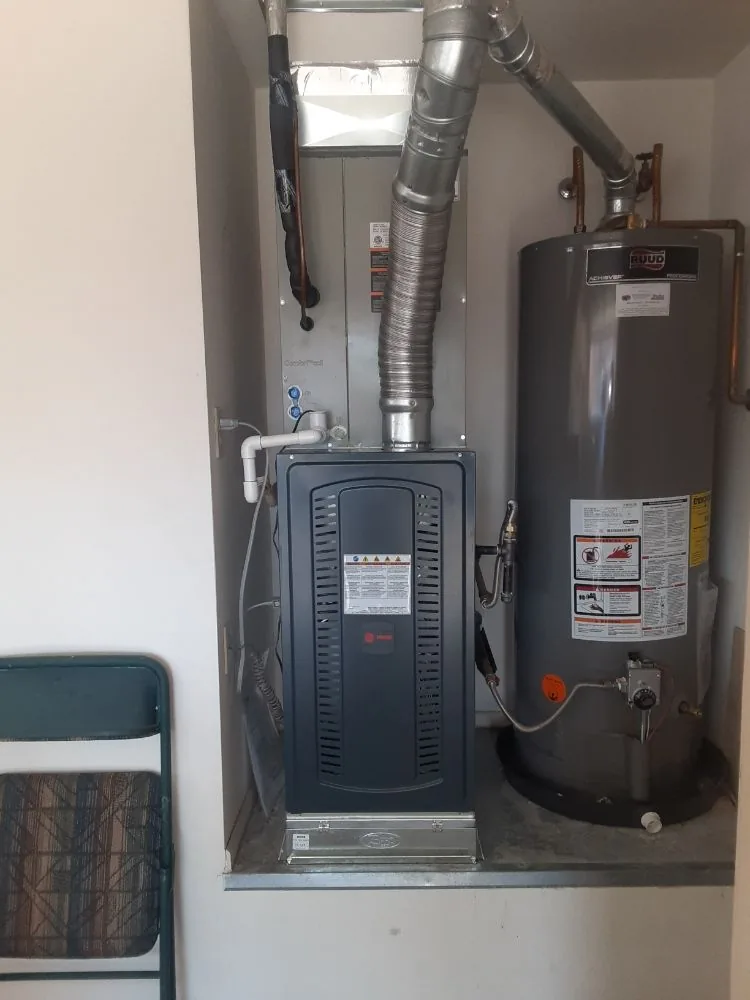Trane furnace and air handler installed in a Phoenix utility closet